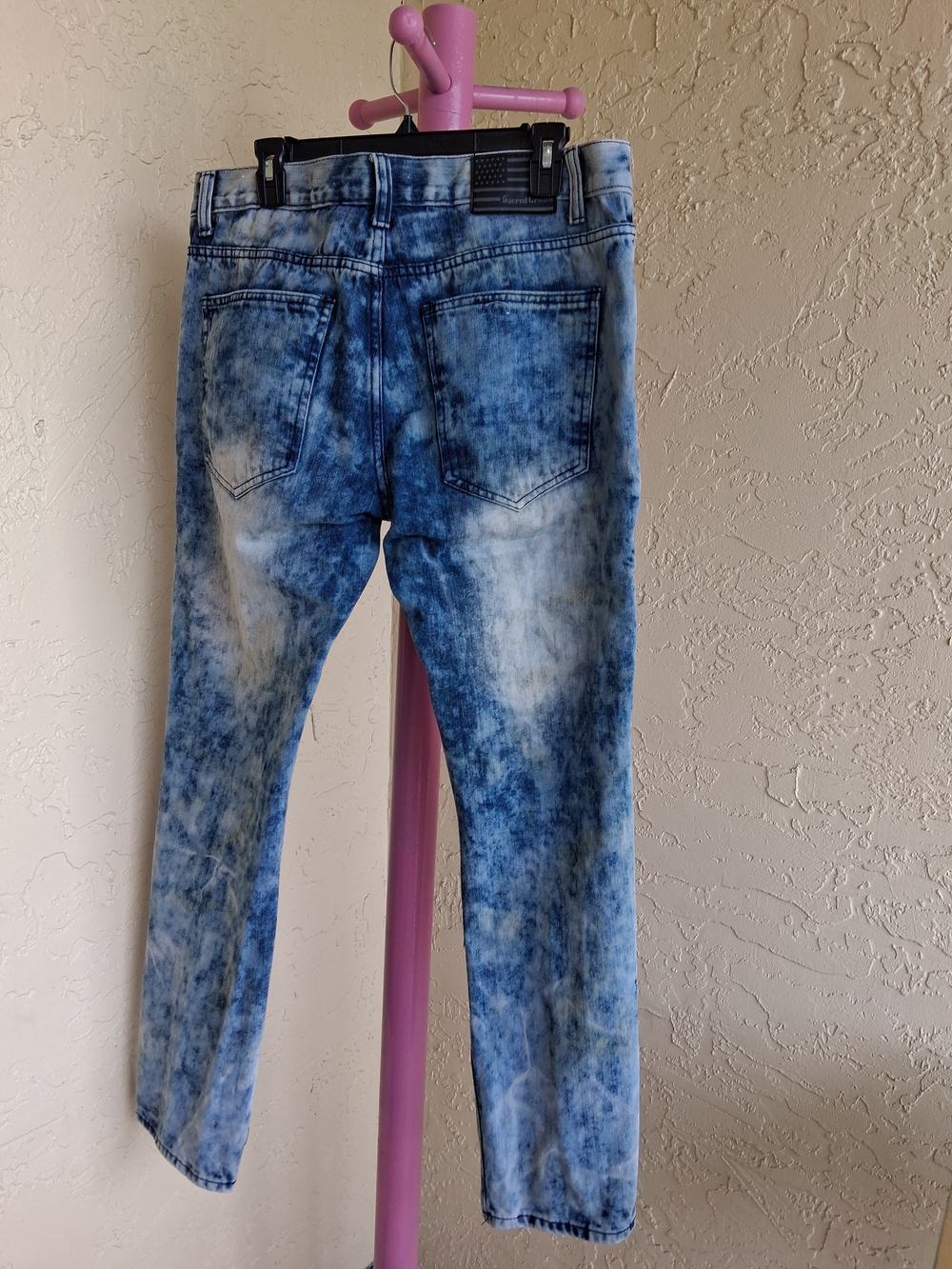 Slim Fit Acid-Wash Blue Men's Jeans